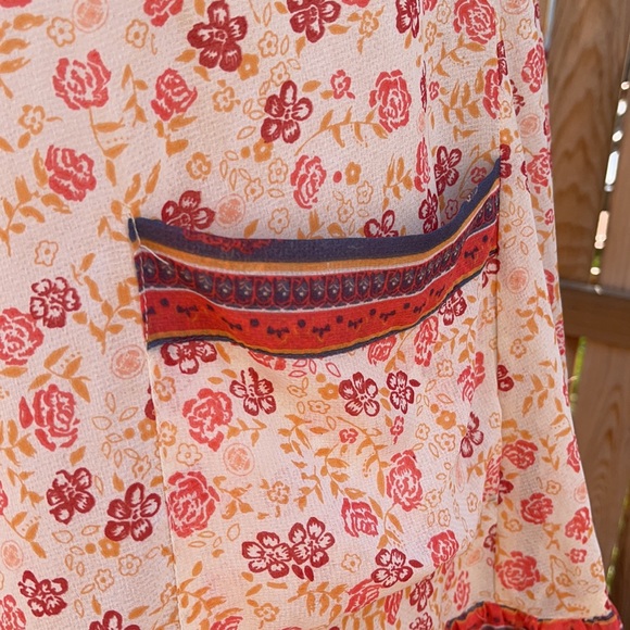 Free people dress short sleeves with pockets peach red paisley print - Picture 3 of 7